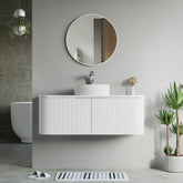 Dowell 48" Wall-Mounted/Floating Fluted Bathroom Vanity Combination Set - One 36" Fluted Base Vanity, Two Fluted Arc Sides, One Sintered Stone Top, With/Without One Fluted Vessel Sink - 032 48R Series